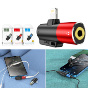 Converter Lightning to AUX3.5+Lightning hoco LS32 - ឌុយបំលែងកាសទៅកាសម៉ូល3.5" និងសាកថ្ម ហូកូ​ LS32