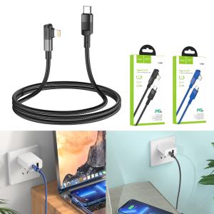 Cable Charger PD20W Hoco U108 iPhone 1.2m - ខ្សែសាកស្រោបក្រណាត់ ហូកូ​ U108 PD អាយហ្វូន