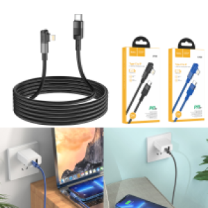 Cable Charger PD20W Hoco U108 iPhone 2m - ខ្សែសាកស្រោបក្រណាត់ ហូកូ​ U108 PD អាយហ្វូន