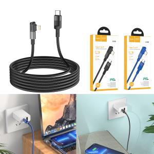 Cable Charger PD20W Hoco U108 iPhone 2m - ខ្សែសាកស្រោបក្រណាត់ ហូកូ​ U108 PD អាយហ្វូន