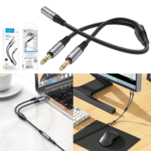 Converter AUX 2male to female hoco UPA21 2in1 - ខ្សែសំឡេង តបន្ថែម hoco UPA21 2-in-1(emale to 2*male)