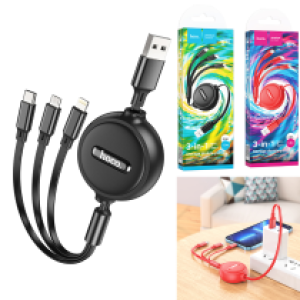 Cable Charger 3in1 hoco X75 (Micro+iPhone+Type-C) - ខ្សែសាកជ័រ ហូកូ X75 3in1 ថាយស៊ី+ម៉ាយក្រូ+អាយហ្វូន