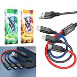 Cable Charger 3in1 hoco X76 (Micro+iPhone+Type-C) - ខ្សែសាកក្រណាត់ ហូកូ X76 ថាយស៊ី+ម៉ាយក្រូ+អាយហ្វូន