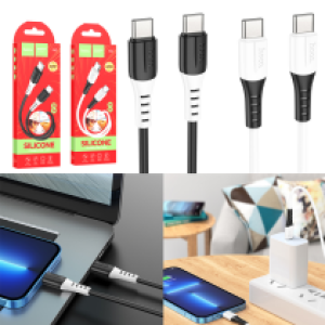 Cable Charger silicone hoco X82 (Type-C To Type-C) 60W - ខ្សែសាកជ័រទន់ ហូកូ​ X82 60W silicone(Type-C To Type-C) 1ម៉ែត