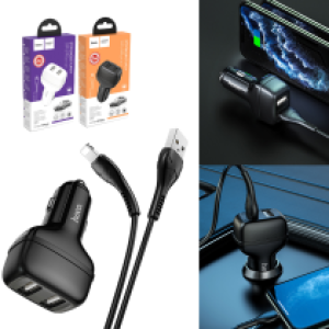 Power Car Charger Hoco ​Z36 Cable iPhone - ឆ្នាំងសាកក្នុងឡាន Z36 រុន 2 មានខ្សែ iPhone