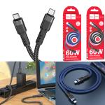 Cable Charger Hoco U110 Type-C to Type-C 60W - ខ្សែសាកស្រោបក្រណាត់ ហូកូ​ U110 Type-C to Type-C 60W