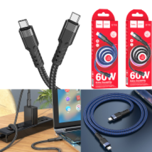 Cable Charger Hoco U110 Type-C to Type-C 60W - ខ្សែសាកស្រោបក្រណាត់ ហូកូ​ U110 Type-C to Type-C 60W