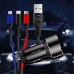 Power Car Charger 3in1 WUW-T44 Micro+iPhone+Type C - ឆ្នាំងសាកក្នុងឡាន 3in1 វ៉ូ-T44 Micro+iPhone+Type C