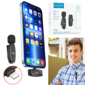 Microphone LIVE Wireless hoco L15 Crystal lavalier iPhone - ក្បាលមេក្រូអត់ខ្សែ hoco S15 Crystal lavalier Lightning