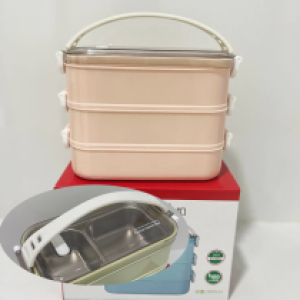 Lunch Box Plastic square 3Layer 304 - ស្រាក់បាយជ័រជ្រុង 3ជាន់ 304