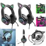 Headset Wire hoco W107 Cute cat luminous - កាសប្ល៊ូធូសក្តោបត្រជៀក ហូកូ W107 Cute cat luminous