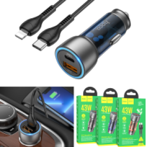 Power Car Charger PD/PPS/QC/AFC/FCP hoco NZ8 Set TypeC to iPhone - ឆ្នាំសាកក្នុឡាន ហូកូ NZ8 43W PD25W+QC3.0 ឈុត PD(C to IP)