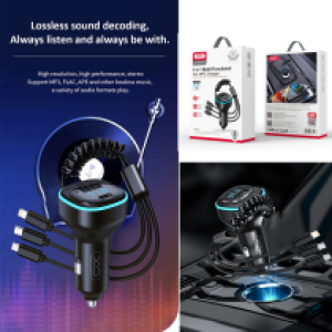 Car Bluetooth FM transmitter XO BCC07(Lightning+TypeC+Micro) - ប្លូធូឡាន FM បញ្ជូនសំលេង XO BCC07(Lightning+TypeC+Micro)