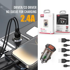 Power Car Charger XO CC49 transparent 2.4A Adapter - ឆ្នាំងសាកក្នុងឡាន អ៊ិចអូ XO CC49 2.4A ថ្លា
