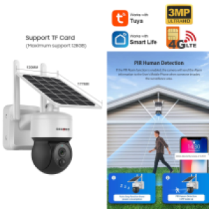 Camera Solar 360° 4GLTE 3M SECTEC ST S517C Tuya - កាមេរ៉សុវត្ថិភាពប្រើស៊ីម និងពន្លឺព្រះអាទិត្យ ST-S517C-3M- 4G