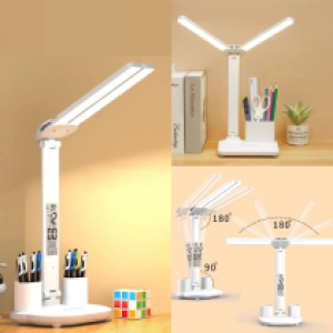 Desk Lamp LED Dual lights LED Timer 3200MAH - អំពូលដាក់លើតុ មានម៉ោងនិងអង្សារ ភ្លើង២ 3200MAH