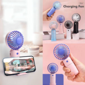 Fan Mini chargeable Hand/Desk Holder Phone - កូនកង្ហារសាកថ្ម កាន់ដៃ ដាក់លើតុ ទ្រទូរស័ព្ទ