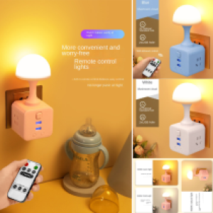 Power Strip Lamp night 3Socket 2USB+Remote A6 - ព្រីភ្លើង អំពូលរាត្រី 3រុន+2រុនសាកថ្ម មានតេឡេ A6