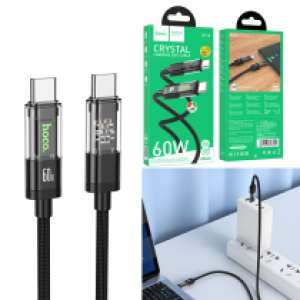 Cable Charger Transparent hoco U116 TypeC to TypeC 60W - ខ្សែសាក ហូកូ​ U116 ថ្លា Type-C to Type-C iPhone 1.2m