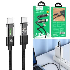 Cable Charger Transparent hoco U116 TypeC to TypeC 60W - ខ្សែសាក ហូកូ​ U116 ថ្លា Type-C to Type-C iPhone 1.2m