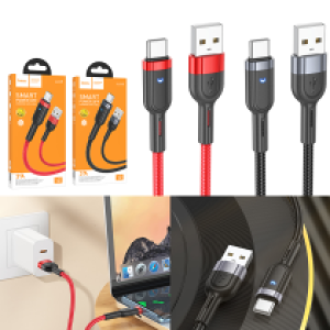 Cable Charger LED hoco U117 Auto power-off Type-C - ខ្សែសាក ភ្លើងពណ៌ ហូកូ​ U117 អូតូបិតពេលសាកពេញ Type C