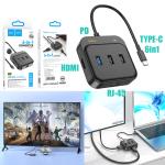 Converter TypeC to (HDTV+RJ45+USB+PD) hoco HB37 6in1 - ដុំបំបែក USB ហូកូ HB37(HDTV+RJ45+USB+PD) 6in1