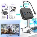 Converter TypeC to (HDTV+SD/TF+USB+PD) hoco HB38 7in1 - ដុំបំបែក USB ហូកូ HB38(HDTV+SD/TF+USB+PD) 7n1