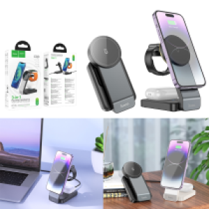 Charger Wireless Quick hoco CQ3 3-in-1 magnetic - ឆ្នាំងសាកអត់ប្រើខ្សែ ហូកូ CQ3 3-in-1 ដែកឆក់