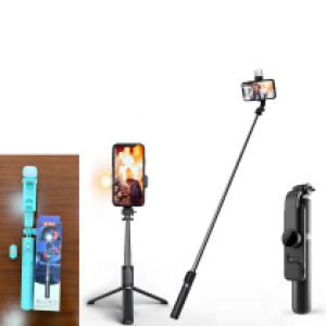 Selfie Stick Tripod Bluetooth Remote B10S LED Flash - ជើងត្រៃផត ដងថតប្លូធូសតេឡេB10S 2ភ្លើងផ្លាស់
