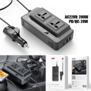 Inverter Car Cigarette XO CZ011 DC-12V to AC-220V 200W - ដុំបំឡែងភ្លើង XO CZ011 DC-12V ទៅ AC-220V 200វ៉ាត់