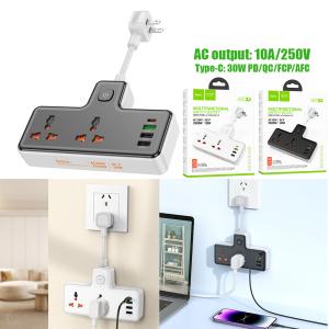 Power Strip  hoco AC12 2socket 3USB 1Type-C: 30W(PD/QC/FCP/AFC) - ព្រីភ្លើង hoco AC12 2រុនភ្លើង 3USB 1TypeCType-C: 30W(PD/QC/FCP/AFC)