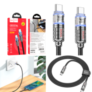 Cable Charger hoco U122 Transparent Type-C to Type-C - ខ្សែសាកស៊ីលីខូន ហូកូ​ U122 Type-C to Type-C 1.2m