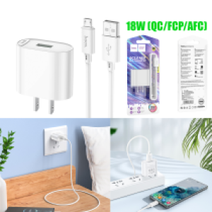 Power Charger Hoco C109 18W (QC/FCP/AFC) Set Micro - ឆ្នាំងសាក​ ហូកូ C109 រុនមួយ 18W (QC/FCP/AFC)ឈុត Micro
