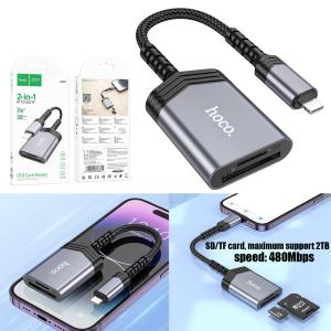 Converter OTG iPhone to card reader 2in1 hoco UA25  - ឌុយបំឡែង OTG អាយហ្វូនទៅ  card reader hoco UA25