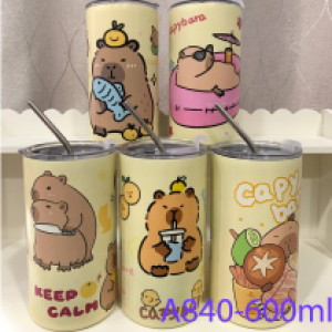 cup with straw hot&cold cartoon A8640 600ml - កែវមានទុយោទឹករក្សាសីតុណ្ហភាពតុក្កតា A8640 600ml
