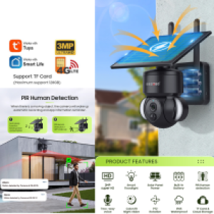 Camera Solar 360° 4GLTE 3M SECTEC ST-516C-3M-4G-EU-TY Tuya - កាមេរ៉សុវត្ថិភាពប្រើស៊ីម និងពន្លឺព្រះអាទិត្យ ST-516C-3M-4G-EU-TY