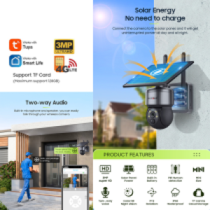 Camera Solar 360° 4GLTE 3M SECTEC ST-517C-3M-4G-EU-TY Tuya - កាមេរ៉សុវត្ថិភាពប្រើស៊ីម និងពន្លឺព្រះអាទិត្យ ST-517C-3M-4G-EU-TY