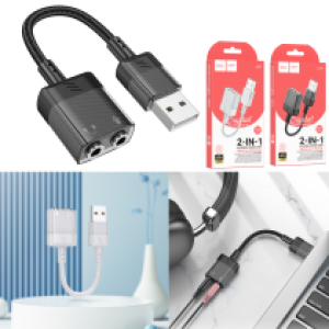 Converter USB to AUX 3.5mm Female 2in1 hoco LS37 - ឌុយបំលែង USB ទៅ ឌុយកាស 3.5មម ញី2 hoco LS37