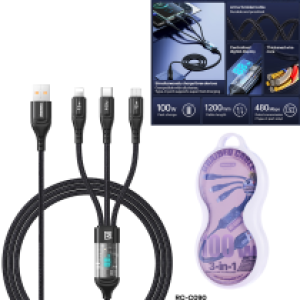 Cable Charger 3in1 REMAX RC-C090 100W(iP+Micro+Type-C) - ខ្សែសាក 3មុខ REMAX RC-C090 100W(Micro+iPhone+Type C)