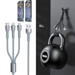 Cable Charger 3in1 REMAX RC-124th 3.1A(iP+Micro+Type-C) - ខ្សែសាក 3មុខ REMAX RC-124th 3.1A(Micro+iPhone+Type C)