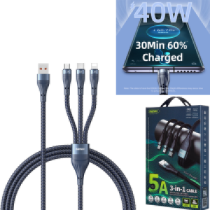 Cable Charger 3in1 REMAX RC-199th 5A(iP+Micro+Type-C) - ខ្សែសាក 3មុខ REMAX RC-199th 5A(Micro+iPhone+Type C)