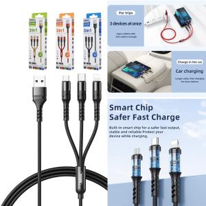 Cable Charger 3in1 REMAX RC-186th 2.1A(iP+Micro+Type-C) - ខ្សែសាក 3មុខ REMAX RC-186th 2.1A(Micro+iPhone+Type C)
